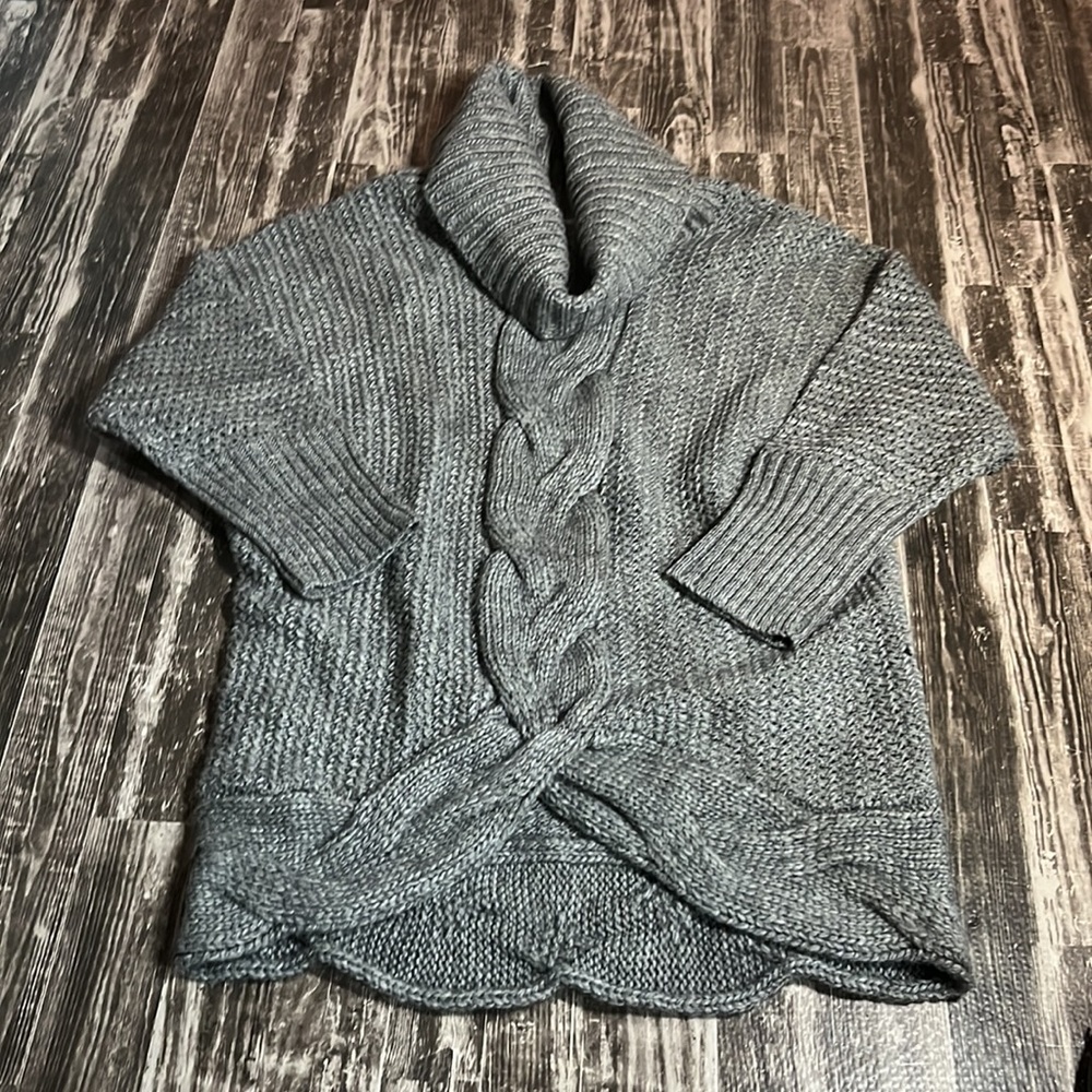 Gray Cable-Knit Turtleneck Women's Sweater